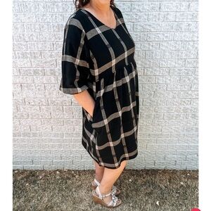 Polagram Black & Tan Plaid Dress